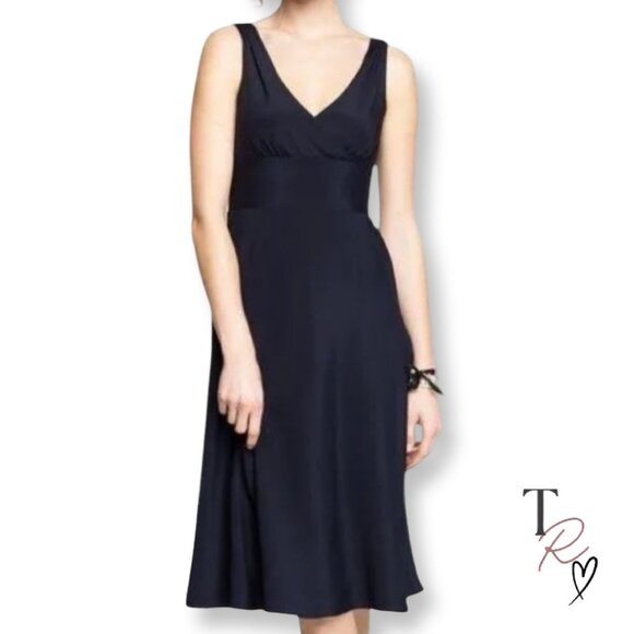 J.Crew Sophia Silk Chiffon Sleeveless V-Neck Midi Dress Navy Blue Women’s 6 - Picture 1 of 14